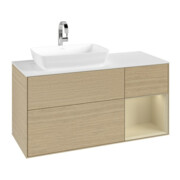 V&B Meuble sous-lavabo Finion 120 cm, blanc mat, tiroirs gris mat laqué, poignée ven-4