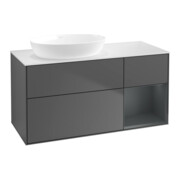 V&B Meuble sous lavabo Finion 120 cm, blanc mat, tiroirs médian, laqué, anthracite mat