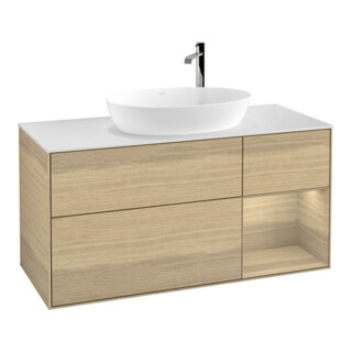 V&B Meuble sous lavabo Finion 120 cm, blanc mat, tiroirs Oaven, Oaven
