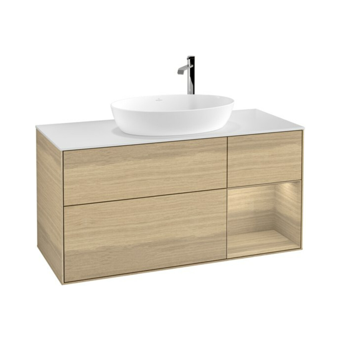 V&B Meuble sous lavabo Finion 120 cm, blanc mat, tiroirs Oaven, Oaven