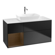 V&B Meuble sous lavabo Finion 120 cm, blanc poli, réglette bois noyer, bleu mat laqué