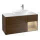 V&B Meuble sous lavabo Finion 120 cm, blanc, porte battante, noyer veiné-1