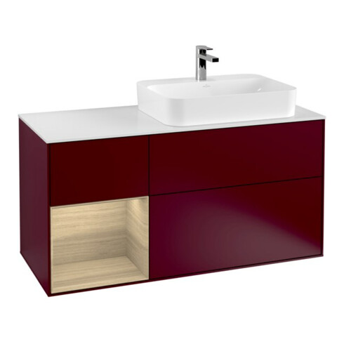V&B Meuble sous lavabo Finion 120 cm, blanc, réglette gauche Oa ven, Peo m