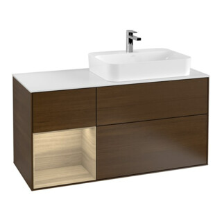 V&B Meuble sous lavabo Finion 120 cm, blanc, réglette gauche, ven. murale