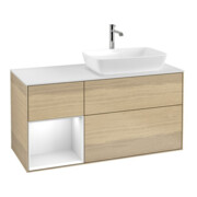 V&B Meuble sous lavabo Finion 120 cm, blanc, réglette LED blanche, poignée ven