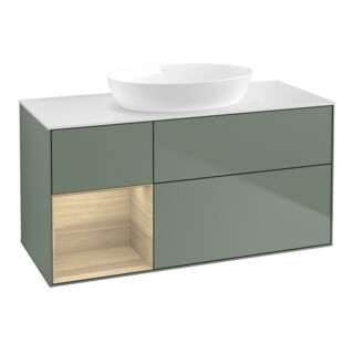 V&B Meuble sous-lavabo Finion 120 cm, blanc, réglette Oa ven, huile avec laque