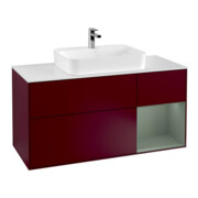 V&B Meuble sous lavabo Finion 120 cm, blanc, tiroir droite, poignée olivier, miroir Peo