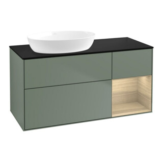 V&B Meuble sous lavabo Finion 120 cm, bleu, avec rangement ouvert, finition huilée et laquée