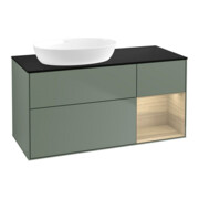 V&B Meuble sous lavabo Finion 120 cm, bleu, avec rangement ouvert, finition huilée et laquée