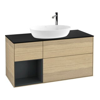 V&B Meuble sous lavabo Finion 120 cm, bleu clair, 1 porte avec laque, ouverture à pression