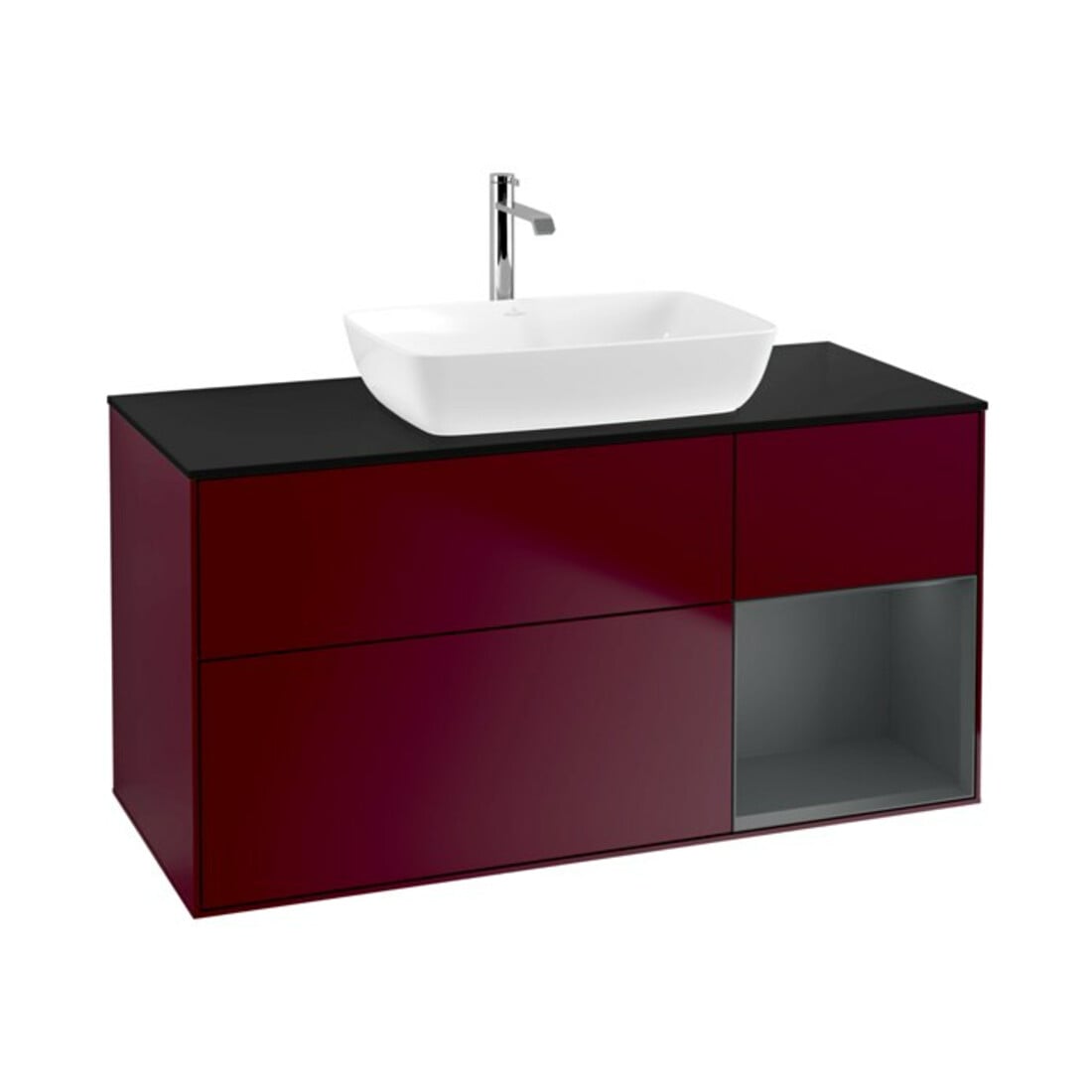 V&B Meuble sous lavabo Finion 120 cm, bleu clair, 1 porte avec laque, poignée métal