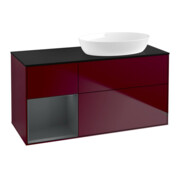 V&B Meuble sous lavabo Finion 120 cm, bleu clair, 1 porte avec laque, poignée métallique