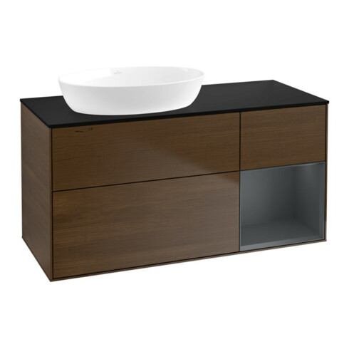 V&B Meuble sous lavabo Finion 120 cm, bleu clair, 1 porte, laqué, noyer veinée