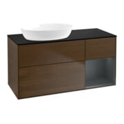 V&B Meuble sous lavabo Finion 120 cm, bleu clair, 1 porte, laqué, noyer veinée