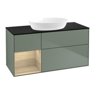V&B Meuble sous lavabo Finion 120 cm, bleu clair, 1 porte, olivier mat laqué