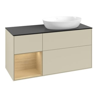 V&B Meuble sous lavabo Finion 120 cm, bleu clair, 1 porte, poignée argent mat laqué