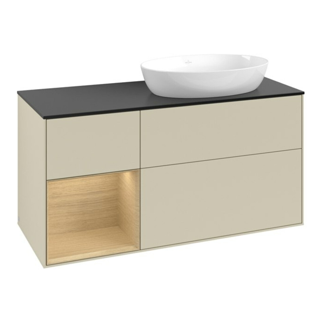 V&B Meuble sous lavabo Finion 120 cm, bleu clair, 1 porte, poignée argent mat laqué