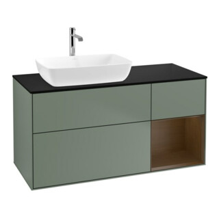 V&B Meuble sous lavabo Finion 120 cm, bleu clair, avec étagère, huile mate laquée
