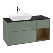 V&B Meuble sous lavabo Finion 120 cm, bleu clair, avec étagère, huile mate laquée-1