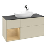 V&B Meuble sous lavabo Finion 120 cm, bleu clair, avec étagère, poignée argent mat laqué-3