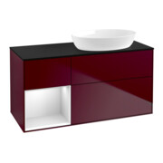 V&B Meuble sous lavabo Finion 120 cm, bleu clair, étagère blanche laquée, poignée métal