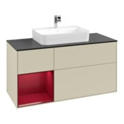 V&B Meuble sous lavabo Finion 120 cm, bleu clair, étagère gauche, gris clair laqué-3