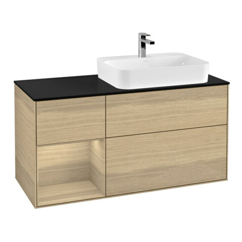 V&B Meuble sous lavabo Finion 120 cm, bleu clair, étagère gauche, Oa ven, Oa ven