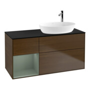 V&B Meuble sous lavabo Finion 120 cm, bleu clair, étagère, laqué, noyer veinée-1