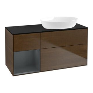 V&B Meuble sous lavabo Finion 120 cm, bleu clair, étagère, laqué, noyer veinée