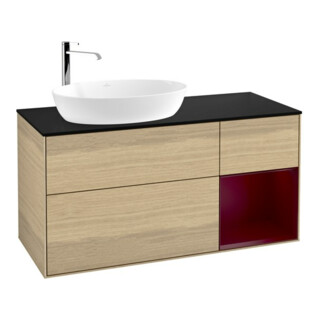 V&B Meuble sous lavabo Finion 120 cm, bleu clair, étagère, laqué, ven