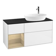 V&B Meuble sous lavabo Finion 120 cm, bleu clair, étagère ouverte, blanc brillant laqué