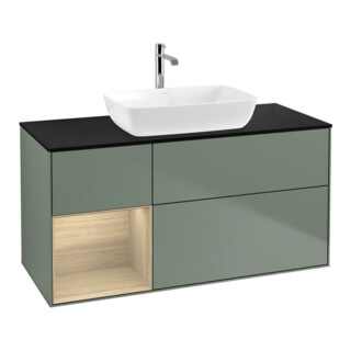 V&B Meuble sous lavabo Finion 120 cm, bleu clair, étagère ouverte, huile mat avec laque