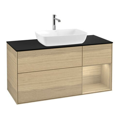 V&B Meuble sous lavabo Finion 120 cm, bleu clair, étagère ouverte, ouvert