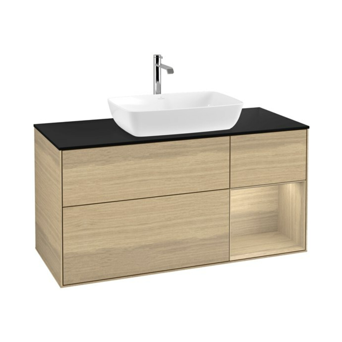 V&B Meuble sous lavabo Finion 120 cm, bleu clair, étagère ouverte, ouvert