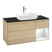 V&B Meuble sous lavabo Finion 120 cm, bleu clair, laqué blanc, poignée ven