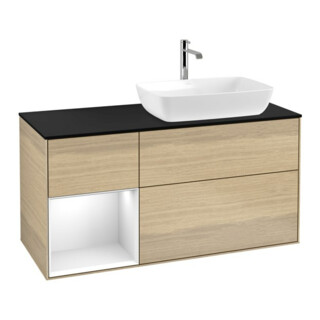 V&B Meuble sous lavabo Finion 120 cm, bleu clair, laqué blanc, poignée ven