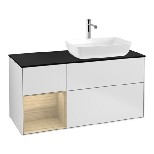 V&B Meuble sous lavabo Finion 120 cm, bleu clair mat, tiroir, blanc mat laqué