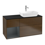 V&B Meuble sous-lavabo Finion 120 cm, bleu clair mat, tiroirs médium mat laqué, noyer veinée
