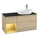 V&B Meuble sous lavabo Finion 120 cm, bleu clair, poignée or mat, venis ouvert-1