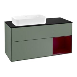 V&B Meuble sous lavabo Finion 120 cm, bleu clair, porte à droite, poignée en laque