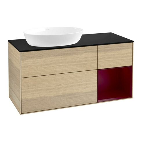 V&B Meuble sous lavabo Finion 120 cm, bleu clair, porte battante, laqué, Oa ven