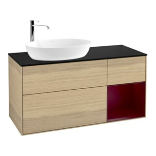 V&B Meuble sous lavabo Finion 120 cm, bleu clair, porte battante, laqué, ouverture ven