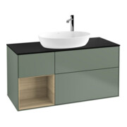 V&B Meuble sous lavabo Finion 120 cm, bleu clair, porte battante, poignée laquée