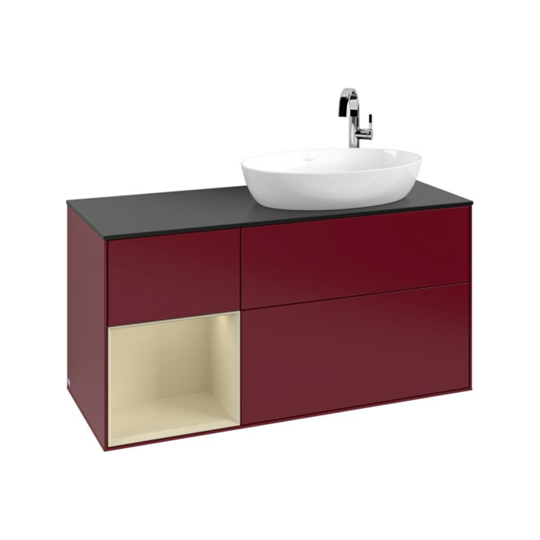 V&B Meuble sous lavabo Finion 120 cm, bleu clair, porte coulissante, laqué, poignée métallique