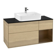 V&B Meuble sous lavabo Finion 120 cm, bleu clair, porte droite, chêne naturel