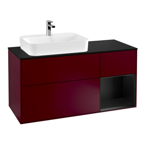 V&B Meuble sous lavabo Finion 120 cm, bleu clair, porte droite, laqué bleu clair, poignée métal