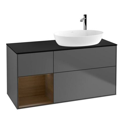 V&B Meuble sous lavabo Finion 120 cm, bleu clair, rangement, anthracite mat