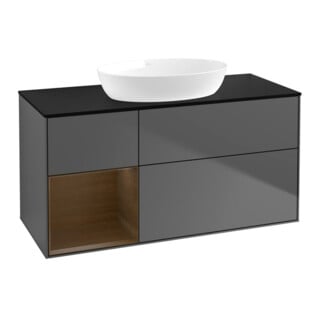 V&B Meuble sous lavabo Finion 120 cm, bleu clair, rangement, anthracite mat