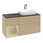 V&B Meuble sous lavabo Finion 120 cm, bleu clair, rangement argenté, laqué, ouverture à venetian