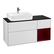 V&B Meuble sous-lavabo Finion 120 cm, bleu clair, rangement droit, blanc laqué-1